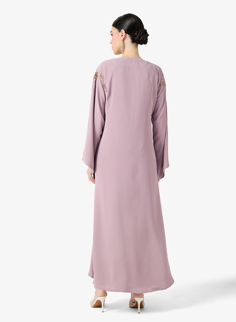 hayas closet Embroidered Open Abaya With Sheila - Image 2